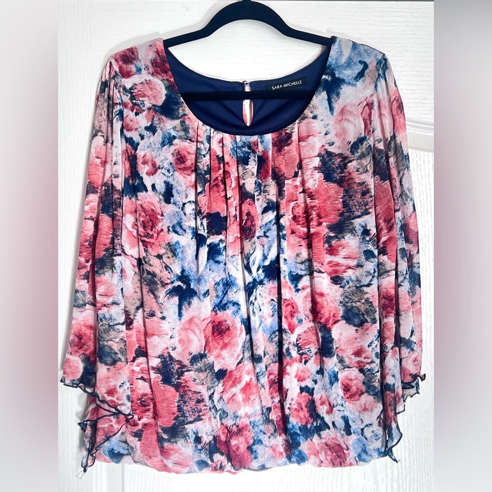 Sara Michelle Women's Floral Top - Pink and Blue L